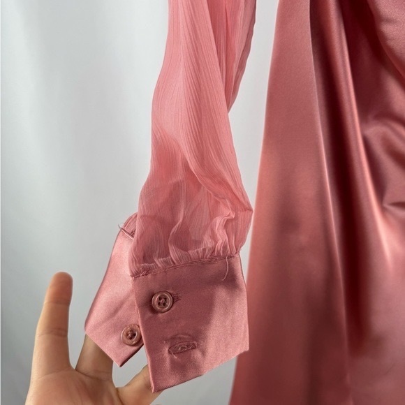 NEW WeWoreWhat Square Neck Satin Long Sleeve Mini Dress in Rosewood Pink Size 8 - Picture 5 of 5